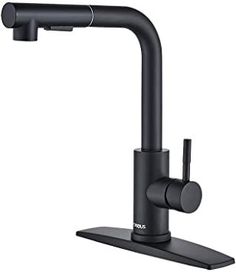 a black faucet with the handle extended to it's side and one arm