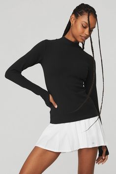 Classic layering done right. Crafted from ultra-comfy, ribbed fabric, the Wellness Rib Mock Neck Long Sleeve is a full-length, sleek top that effortlessly traps warmth while looking so cool. Wear it from studio to street with your favorite high-waist leggings or layer it up with a cool, zip-up hoodie. Comfy, ribbed fabric & on-trend mock neck Perfect solo or layered Designed & uniquely fit to flatter every size Wear-tested by our in-house team for the perfect fit Aritzia Contour Crew Long Sleeve, Womens Active Wear, 2023 Wish List, Let It Grow, Yoga Wellness, Athletic Clothing, Just A Thought, Mock Neck Long Sleeve, Womens Capris