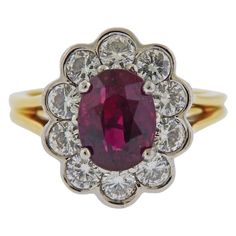 18k gold and platinum ring. Set with GIA certified ruby - 9.28 x 7.08 x 5.04mm, and diamonds approx. 1.00ctw. Measures - size 6, ring top is 16.4mm wide. Marked 18k Plat. Weight 6.8 grams. Comes with GIA #1176990126. Three Stone Ruby Engagement Ring, Ruby Engagement Rings, Ruby Engagement Ring, Gold Diamond Ring, Platinum Ring, Ruby Diamond, Dream Ring, Gold Diamond Rings, Three Stone