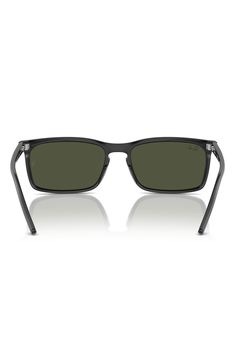 A straight browline and keyhole bridge lend a flattering and comfortable fit to these sleek rectangular sunglasses branded with logo hardware at the temples. 56mm lens width; 18mm bridge width; 145mm temple length 100% UV protection Plastic Imported Casual Rectangular Shield Sunglasses With Polarized Lenses, Sleek Shield Sunglasses With Mirrored Rectangular Lenses, Sleek Rectangular Shield Sunglasses With Mirrored Lenses, Sleek Polarized Rectangular Shield Sunglasses, Sleek Rectangular Polarized Shield Sunglasses, Sleek Rectangular Sunglasses With Gradient Lenses, Matte Black Sleek Rectangular Sunglasses, Sleek Matte Black Rectangular Sunglasses, Classic Shield Sunglasses With Mirrored Square Frame