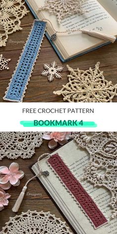 crochet bookmarks are shown with the text free crochet pattern