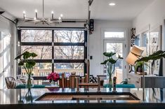 the kitchen is clean and ready to be used as a dining room or living room