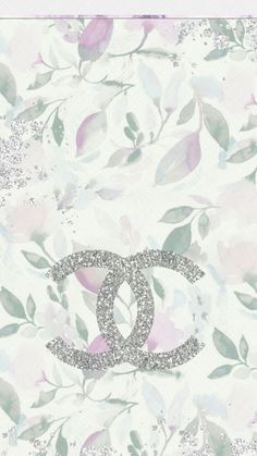 the chanel logo is surrounded by flowers and glitters on a white background with pink roses