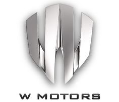 the w motors logo is shown on a white background with black and silver lettering that reads,