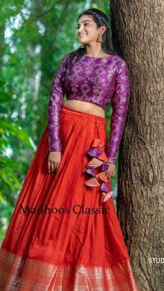 Pattu Saree Crop Top Lehenga, Crop Top Lehenga From Saree, Lehenga Choli New Designs, Pattu Tops For Women, Leghanga Half Saree Latest, Crop Top Pattu Lehenga, Pattu Crop Top Lehenga Designs, Lehanga Designs From Saree, Pattu Crop Top Blouse Designs