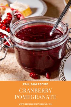 cranberry pomegranate in a jar with a spoon on the side