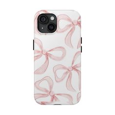 an iphone case with pink bows on it