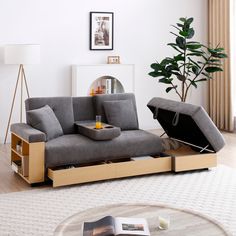 a living room scene with focus on the sofa and coffee table