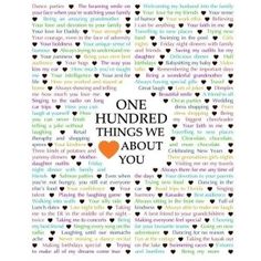 a card that says, one hundred things we love about you