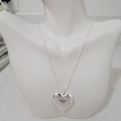 New Sterling Silver Heart Locket Necklace. 925 Stamped. *Free Gift Wrapping Available* Elegant Silver Heart Necklace With Heart Beads, Elegant Silver Heart Necklace Stamped 925, Heart Necklace With Sterling Silver Clasp, Elegant 925 Stamped Heart Pendant Necklace, Elegant Sterling Silver Heart Necklace Stamped 925, Silver Open Heart Necklace Stamped 925, Elegant Silver Heart Locket Necklace, Silver Heart Pendant Necklace With Sterling Clasp, Silver Heart Necklace With Sterling Clasp