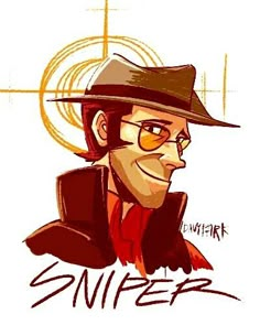 a drawing of a man wearing a hat and glasses with the word swiffer on it