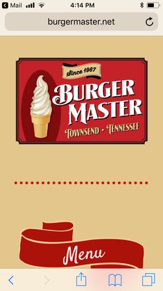 the menu for burger master, which is on an iphone screen and has been changed to include