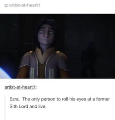 an image of a star wars character in the dark with text that reads, artist - at - heart