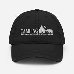 Introducing our latest Glamping Hat by SammyGear - this stuff is pUre clASS!   Expand your headwear collection with this fashionable dad hat. With a slightly distressed brim and crown fabric, it'll add just the right amount of edge to your look. For a quick and easy outfit pair it with slacks, your favorite jeans, and a sports tee. * 100% pre-shrunk cotton twill * Soft crown * 6 sewn eyelets * 6 stitched rows on the brim * 6-panel unstructured cap with a low profile * Seamed front panel without Camping Hat, Outdoor Hut, Outdoor Hat, Hiking Hat, Funny Camping, Sports Tee, Easy Outfit, Gifts For Campers, Camping Humor