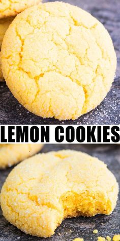 lemon cookies are stacked on top of each other with the words, lemon cookies above them