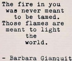 a quote from barbara gianuti about the fire in you was never meant to be tamed those flames are meant to light the world