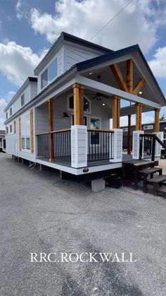 a mobile home sits in the parking lot