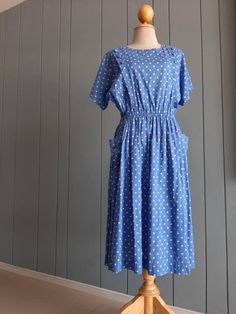 Check out this item in my Etsy shop https://www.etsy.com/listing/606187297/s-70s-day-dress-summer-cotton-polka-dot Summer Polka Dot Dress With Pockets, Retro Blue Cotton Dresses, Blue Cotton Knee-length Vintage Dress, Blue Retro Cotton Dresses, Blue Knee-length Cotton Vintage Dress, Blue Cotton Vintage Dress For Summer, Blue Cotton Vintage Summer Dress, Polka Dot Short Sleeve Dress With Pockets, Polka Dot Dress With Pockets And Short Sleeves