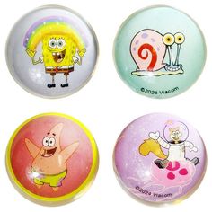 four cartoon magnets with different characters on them