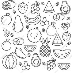 a black and white drawing of fruits