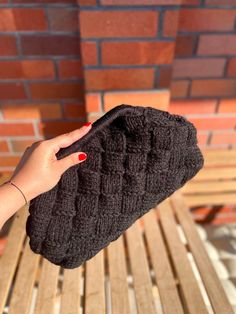 Black Wool Winter Pouch Clutch Bag | Cute Hand bag | Gift For Her Meet our stylish and versatile Black Wool Puzzle Knit Pouch Clutch Bag!  This elegant handmade clutch bag is a real fashion statement. Made from premium black wool, it features a unique puzzle knit pattern that adds texture and character to the bag, while the roomy interior offers plenty of space for your essentials. With the addition of the trendy cassette clutch design, this handbag is sure to impress. Whether you're attending a Black Knitted Rectangular Bag, Black Knitted Rectangular Shoulder Bag, Black Hand Knitted Shoulder Bag For Everyday, Everyday Hand Knitted Black Shoulder Bag, Handmade Black Clutch Pouch, Black Hand Knitted Rectangular Bag, Black Hand Knitted Shoulder Bag, Hand Knitted Black Rectangular Bag, Knit Pouch