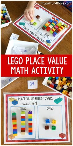 lego place value math activity for kids to practice their number recognition skills with the help of building blocks