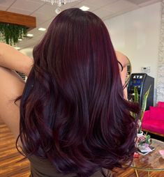 Burgundy And Violet Hair, Dark Purple Red Hair Burgundy, Hear Color Style 2024, Cherry Red Cola Hair, Violet Dark Hair, Unique Winter Hair Colors, Purple Cherry Hair, Cherry Plum Hair Color, Rose Violet Hair