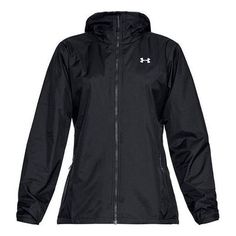 a women's black jacket with white logo on the chest