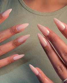 Simple Summer Nails Stiletto, Pink Stilletos Nails, Almondetto Nails, Nude Pink Nails, Nails Long Almond, Bare Nails, Long Almond Nails, Press On Nails Long, Long Almond