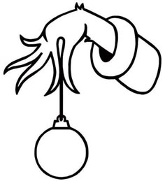 a black and white drawing of a christmas ornament hanging from a tree branch