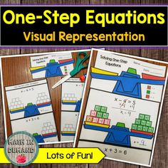 two worksheets with the words, one - step equationss visual representation lots of fun