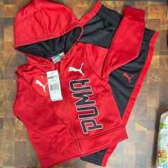 Puma Track Suit 2t Nwt. Comes With Jacket And Pants. Made In China- Jacket And Pants Is Made In Egypt. 100% Polyester. Smoke Free And Pet Free Home. Red Sports Sets For Winter, Red Winter Sports Sets, Puma Kids, Track Suit, Matching Sets, Black Red, Egypt, Black And Red, Track