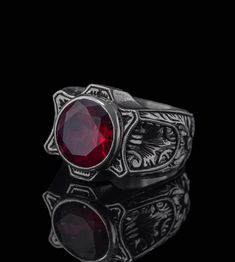 The Most Trending Models in Silver Men's Ring. 925 Sterling Handmade Gorgeous Garnet Gemstone Men Midi Ring. Gift For Him. Round Garnet Ring, Red Gemstone Ring, Garnet Ring Silver, Red Garnet Ring, Engagement Gifts For Her, Swarovski Stones, Midi Ring, Red Gemstones, Midi Rings