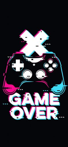 an image of a game over logo with a controller on the front and back side