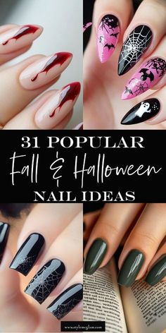 Grunge Inspired Nails, Liquid Gel Nails Designs, October Nails Ideas Autumn, Halloween Cateye Nails, Halloween Nails Colors, October Dip Nails, Witchy Fall Nails, Fall Spooky Nails, Classy Halloween Nails Short