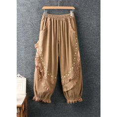 These lantern pants are made with modern purple embroidered lace and feature a high waist, ruffled patchwork design. They offer a stylish and elegant look with a touch of delicate craftsmanship.Fabric: Cotton BlendedSize & Fit: This garment fits true to size.Length: Size 2XL measures 32.76"from waist to hem.Waist:Fitted - elastic waist allows stretch Hip: Loosely Fitted. room for hips.Hand Wash Cold. Lantern Pants, Romantic Clothing, Shabby Chic Lamp Shades, Chic Lamp, Shabby Chic Lamps, Romantic Outfit, Lace Ruffle, Patchwork Designs, Embroidered Lace