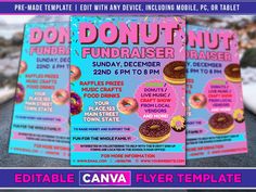 a flyer for a fundraiser event with donuts on the front and back cover,