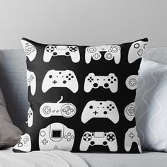 black and white video game controllers throw pillow