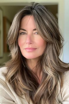 "34 Stylish Long Hairstyles for Women Over 40 to Try in 2024" - Style US Layers With Side Bangs, Long Layered Hair With Side Bangs, Trendy Long Hairstyles, Long Hairstyles For Women, Grey Hair Looks, Long Hair Trends, Hairstyle Long, Side Bangs Hairstyles, Textured Layers