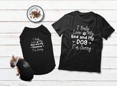 Great Gift Dog and Owner Matching loving your bed and your dog and momma outfits. Unisex Adult Shirt4.2 oz, 100% combed ring-spun cotton*CVC - 52% combed ring-spun cotton / 48% polyesterSlim fit Dog Shirt4.5 oz, 65% cotton / 35% polyesterRegular fitXS – 5XL Matching Dog And Owner Outfits, Momma Outfits, I Love My Bed, Dog Owner Matching, Dog And Owner, Pet Gear, Funny Girl, My Bed, Dog Mom Gifts