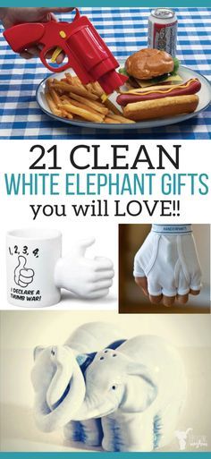 an elephant statue is shown with the words clean, white elephant gifts you will love