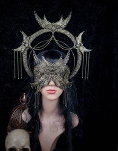 Costume Medusa, Gothic Mask, Metal Wings, Halo Headband