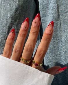 Red Era Nails, Short Almond Nails, Nagel Tips, Red Nail Designs, Red Nail, Star Nails, Festival Nails