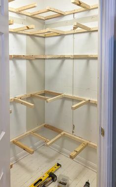 the shelves are being built and ready to be installed in the room that is currently under construction