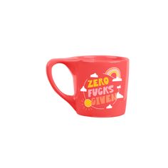 a red coffee mug with the words zero trucks give on it