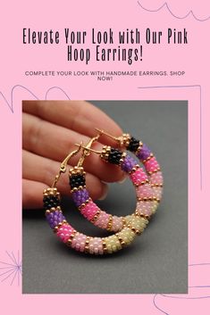 Complete your look with handmade earrings. Shop now! Trendy Handmade Hoop Beaded Earrings, Handmade Hoop Beaded Earrings For Party, Pink Hoop Earrings, Hoop Earrings Large, Big Hoop Earrings, Beaded Lanyards, Handmade Beaded Jewelry, Native American Fashion, Bold And Beautiful