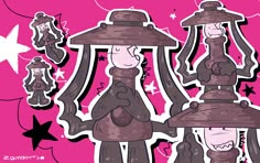 a drawing of two people standing next to each other under a large light fixture on a pink background