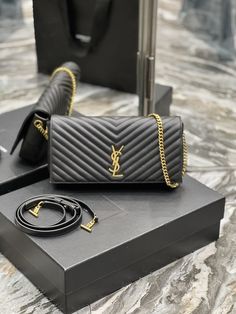 YSSL Kata 99 Chain Bag Black With Gold Hardware For Women 10.2in/26cm YSL Ysl Kate, Yves Saint Laurent Bags, Saint Laurent Bag, Chain Bag, Metal Hardware, Chain Bags, Debit Card, Gold Tone Metal, Tan Leather