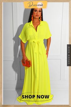 Turn Down Collar Short Sleeve Maxi Shirt Dresses Green Solid Color Shirt Dress For Summer, Summer Green Solid Color Shirt Dress, Summer Button-up Maxi Dress With Pockets, Summer Maxi Shirt Dress With Pockets, Solid Button-up Maxi Dress For Summer, Summer Solid Button-up Maxi Dress, Button-up Maxi Dress For Summer Parties, Summer Party Button-up Maxi Dress, Summer Party Maxi Dress With Button-up Front