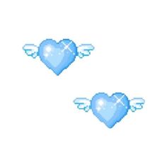 two blue hearts with angel wings are shown in this pixel art style pattern on a white background